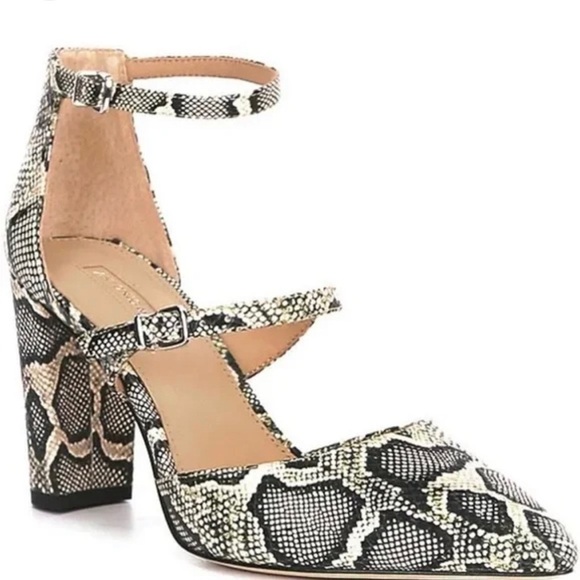 Antonio Melani Seriena Double Ankle Straps Snake Print Leather Heels Size 10 - Picture 1 of 8